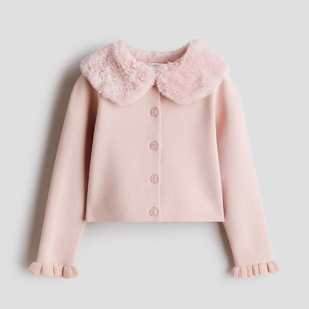 H&M Pink Faux Fur Fuzzy Collar Cardigan 8/10
